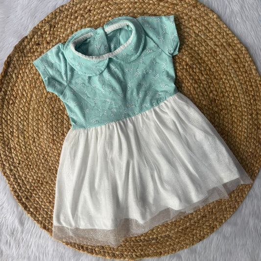 White leaves  - Premium Baby Knitted Net Frocks