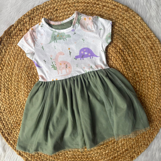 Green Dino - Premium Baby Knitted Net Frocks