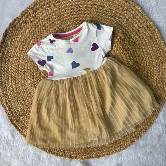 White Hearts - Premium Baby Knitted Net Frocks