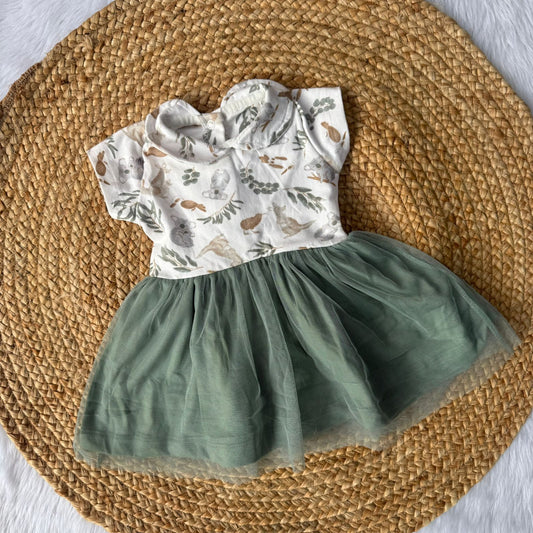 Green kola - Premium Baby Knitted Net Frocks