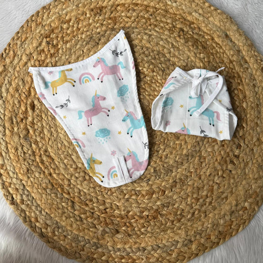 Muslin Baby Nappy - Unicorn with Rainbow