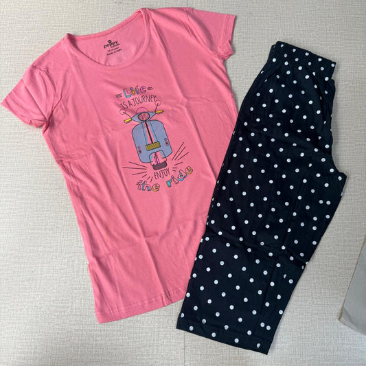 Girls Night Set - Pink Scooty [3/4th pant]