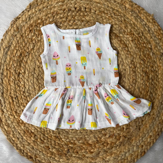 Muslin Button Frock -  Multi Ice cream