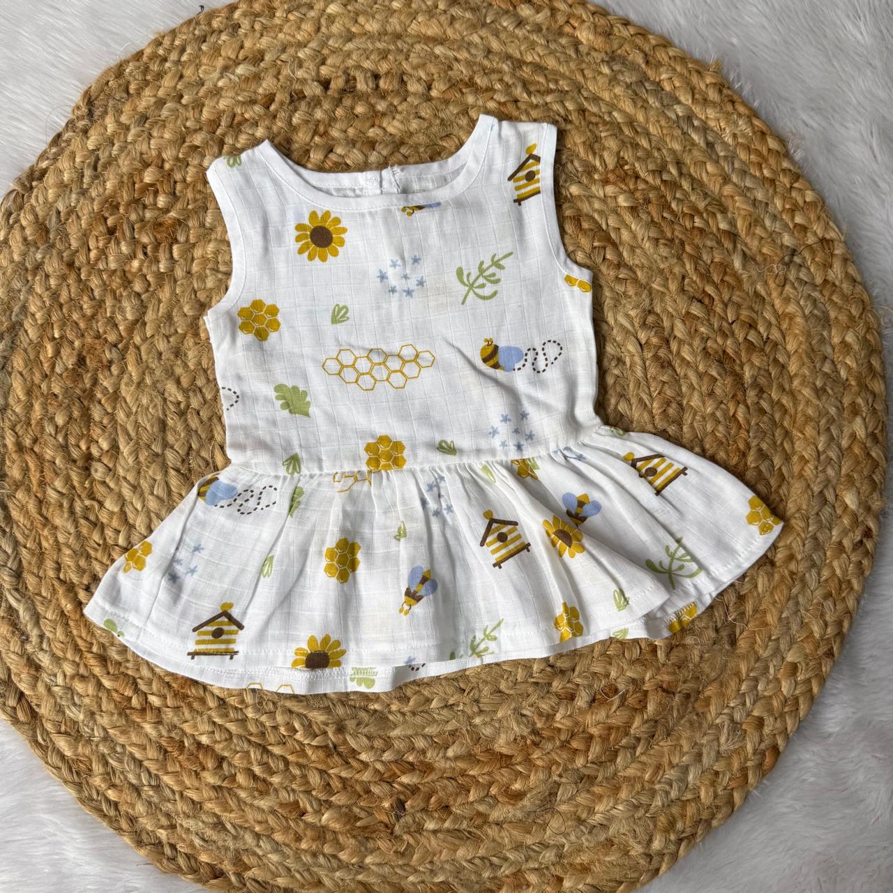 Muslin Button Frock - Honey Bee