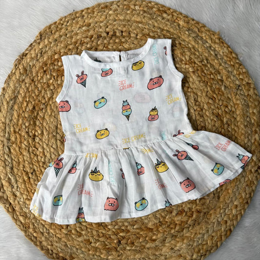 Muslin Button Frock - Ice cream