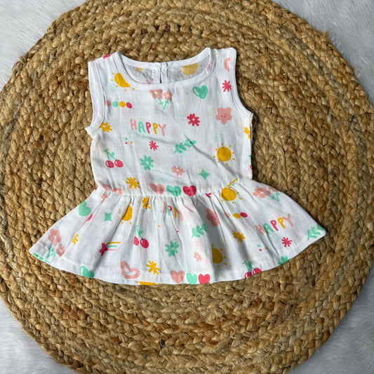 Muslin Button Frock - Happy