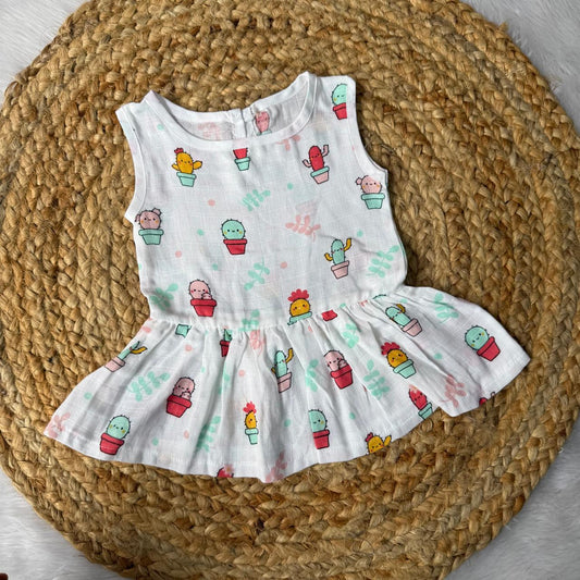 Muslin Button Frock - Cup prickly pear