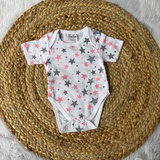 Baby Muslin Romper - Pink Stars