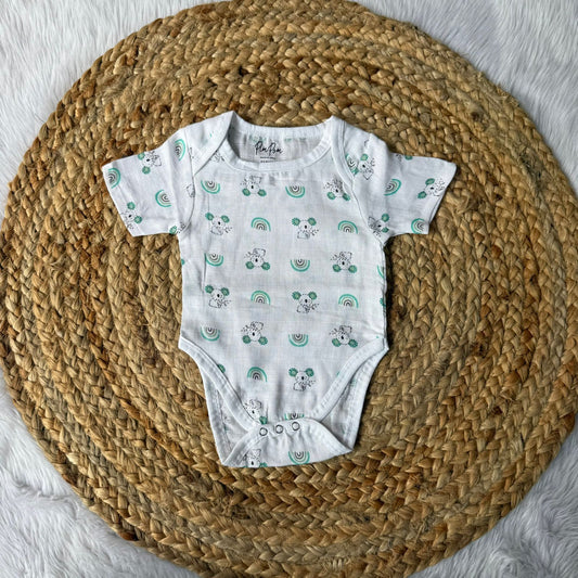 Baby Muslin Romper - Green Teddy