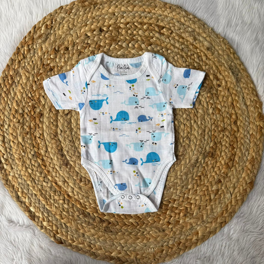 Baby Muslin Romper - Blue Fishes