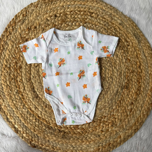 Baby Muslin Romper - Orange floral