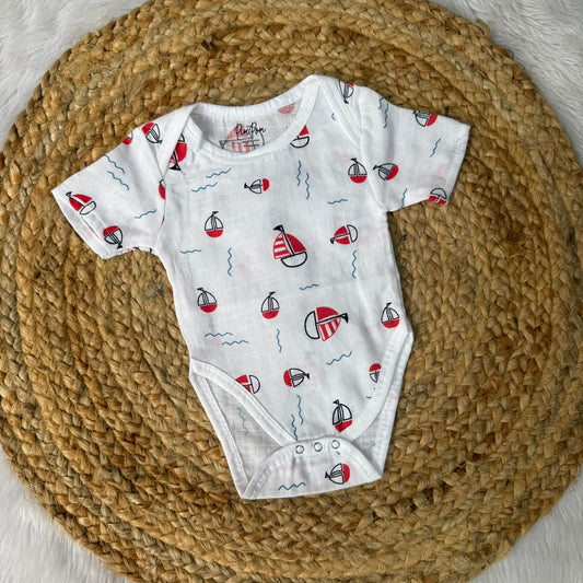 Baby Muslin Romper - Red Ship