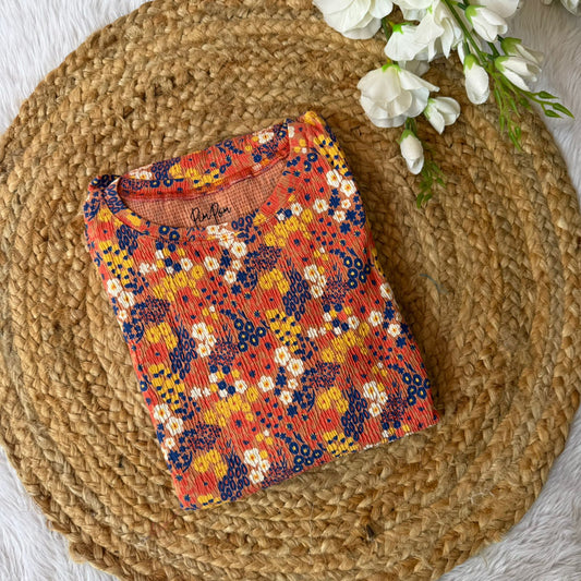 Crinkled Cotton Casual Frock - Multi Flowers