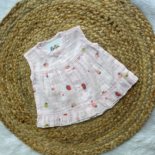 Front Open Frock - Pink Strawberry