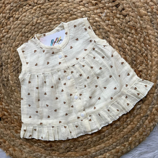 Front Open Frock - Brown Hearts