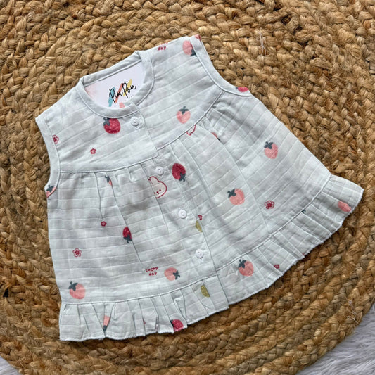 Front Open Frock -  Blue Strawberry