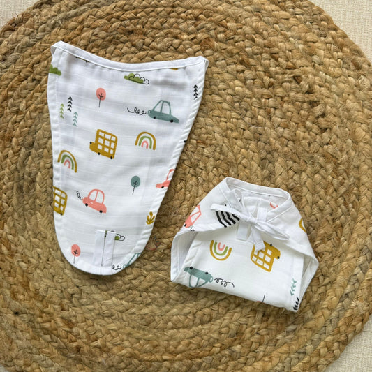 Muslin Baby Nappy - Yellow Car