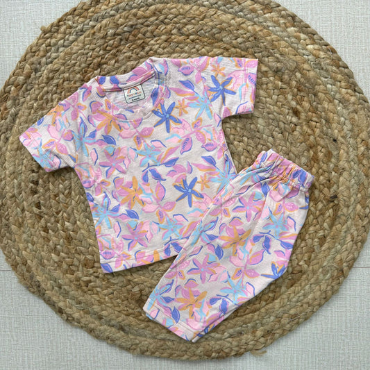 Baby  Pant Co-Ord Sets - Peach Flowers