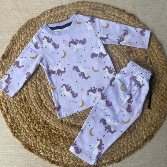 Kids Pant Co-Ord Sets -  Purple Unicorn  [Full sleeve]