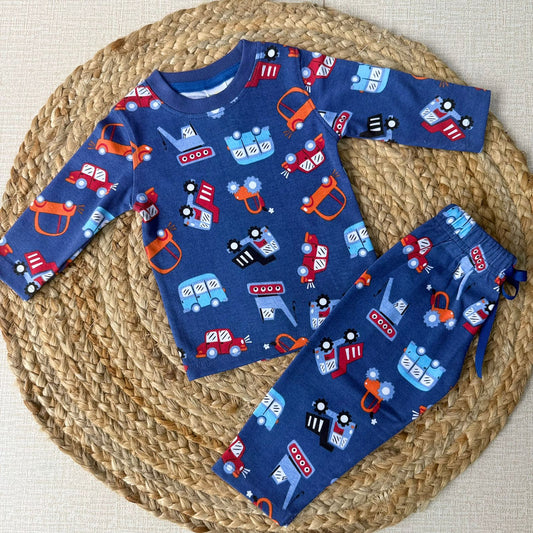 Kids Pant Co-Ord Sets - Blue Vehicle [Full sleeve]