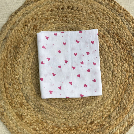 Muslin Swaddle/ Towel - Pink  Hearts