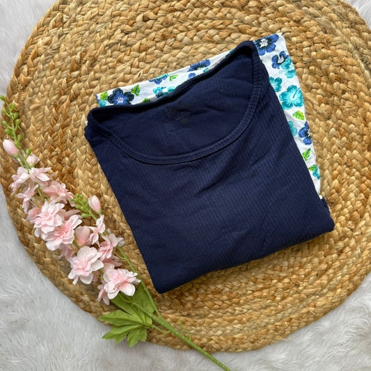 Navyblue White Flowers - Dual Colour Zipless Criss Cross Maternity Wear