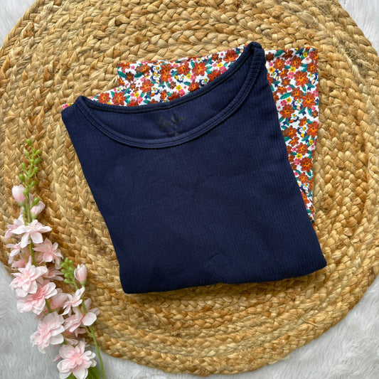 Blue and Brown Flowers - Dual Colour Zipless Criss Cross Maternity Wear
