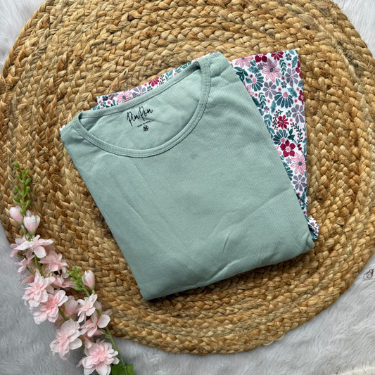 Sage green flowers- Dual Colour Zipless Criss Cross Maternity Wear