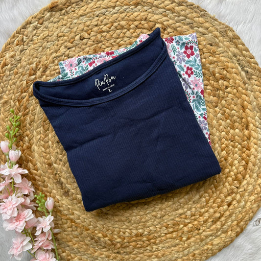Blue Maroon Flowers - Dual Colour Zipless Criss Cross Maternity Wear