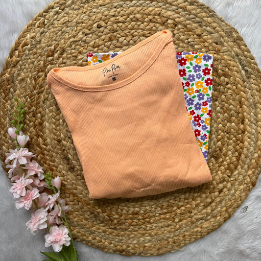 Pastel orange and Flowers - Dual Colour Zipless Criss Cross Maternity Wear