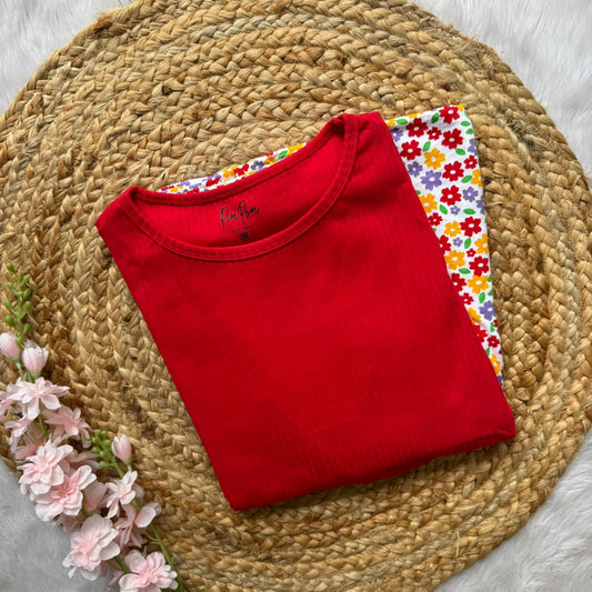 Red Flowers - Dual Colour Zipless Criss Cross Maternity Wear