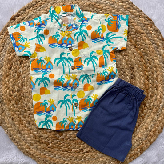 Boys Shirt and Shorts Set - Beach Theme