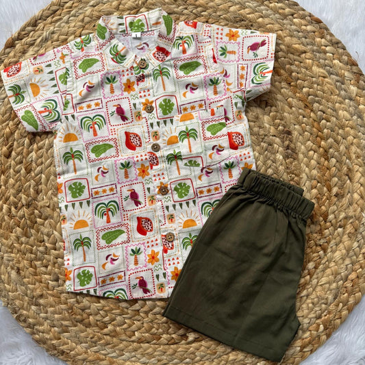 Boys Shirt and Shorts Set - Cocount Tree