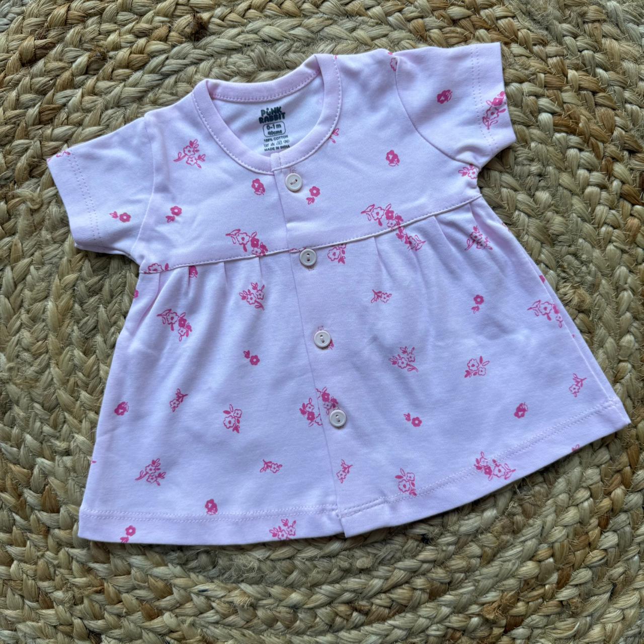 Pink flowers   - Premium Baby Knitted Frocks