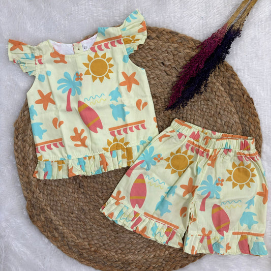 Girls Cotton Shorts Co-ord Set - Sunny