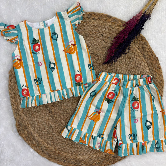 Girls Cotton Shorts Co-ord Set - Fruits