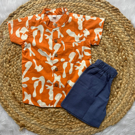 Boys Shirt and Shorts Set - Orange leaf