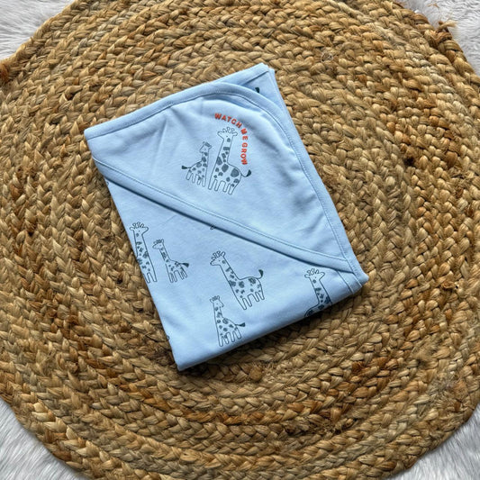 Hooded Towel - Giraffe blue