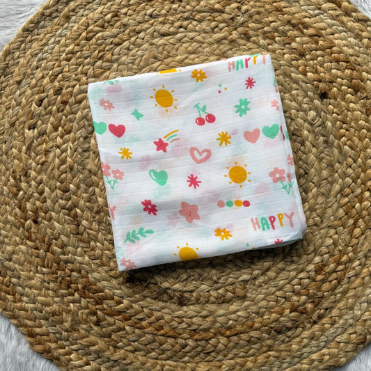 Muslin Swaddle/ Towel - Happy