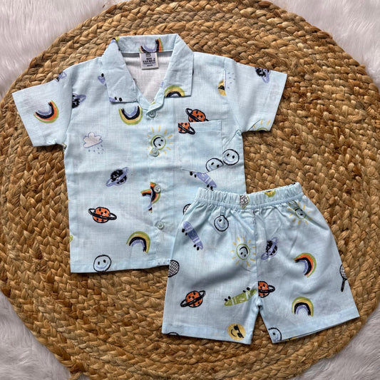 Boys Shirt and Shorts Set - Skyblue Solar
