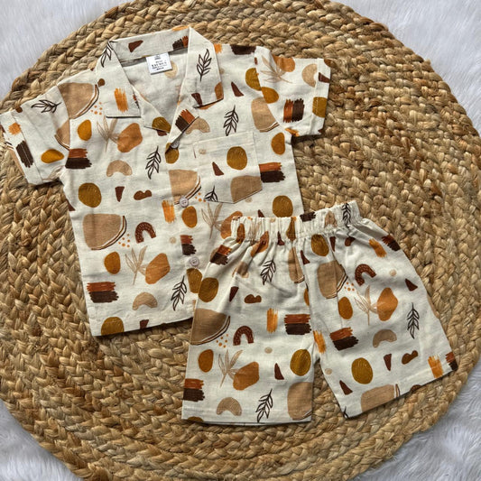 Boys Shirt and Shorts Set - Brown Leaf