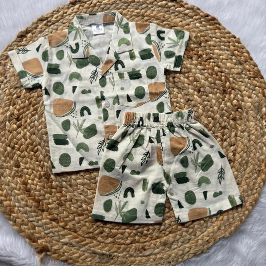 Boys Shirt and Shorts Set - Green Leaf