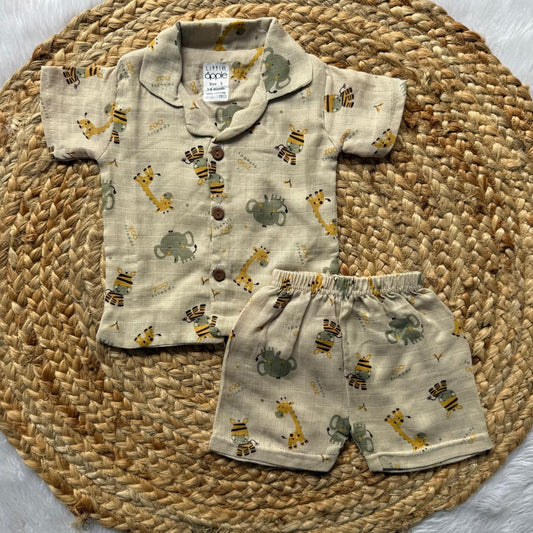 Muslin Double Layer Boys Shirt and Shorts Set - Elephants