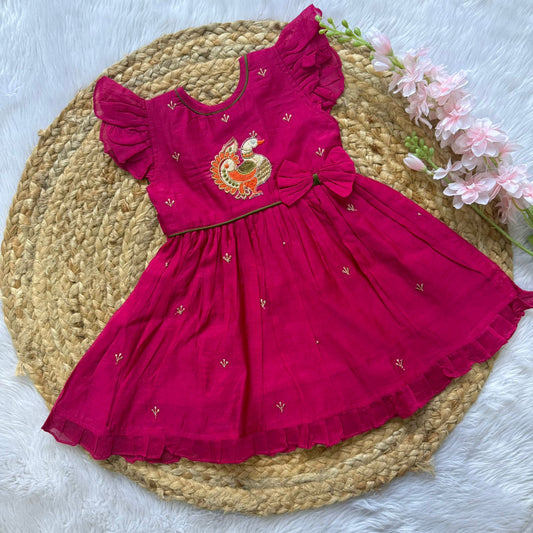 Chandheri Girls Ethnic Frock - Rani Pink
