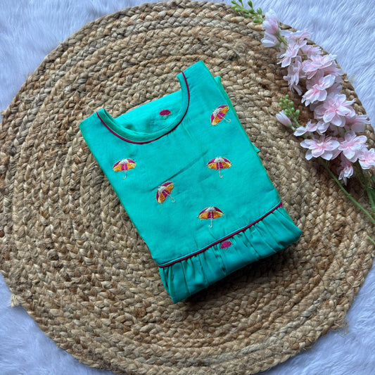 Chandheri Girls Ethnic Frock - Green Unbrella