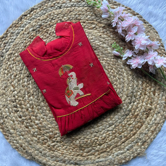 Chandheri Girls Ethnic Frock - Red