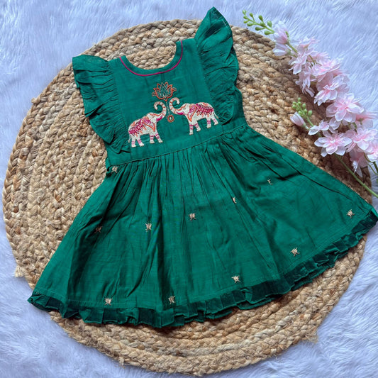 Chandheri Girls Ethnic Frock - Green