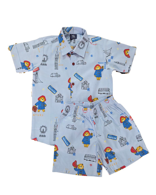 Boys Shirt and Shorts Set - Blue Teddy
