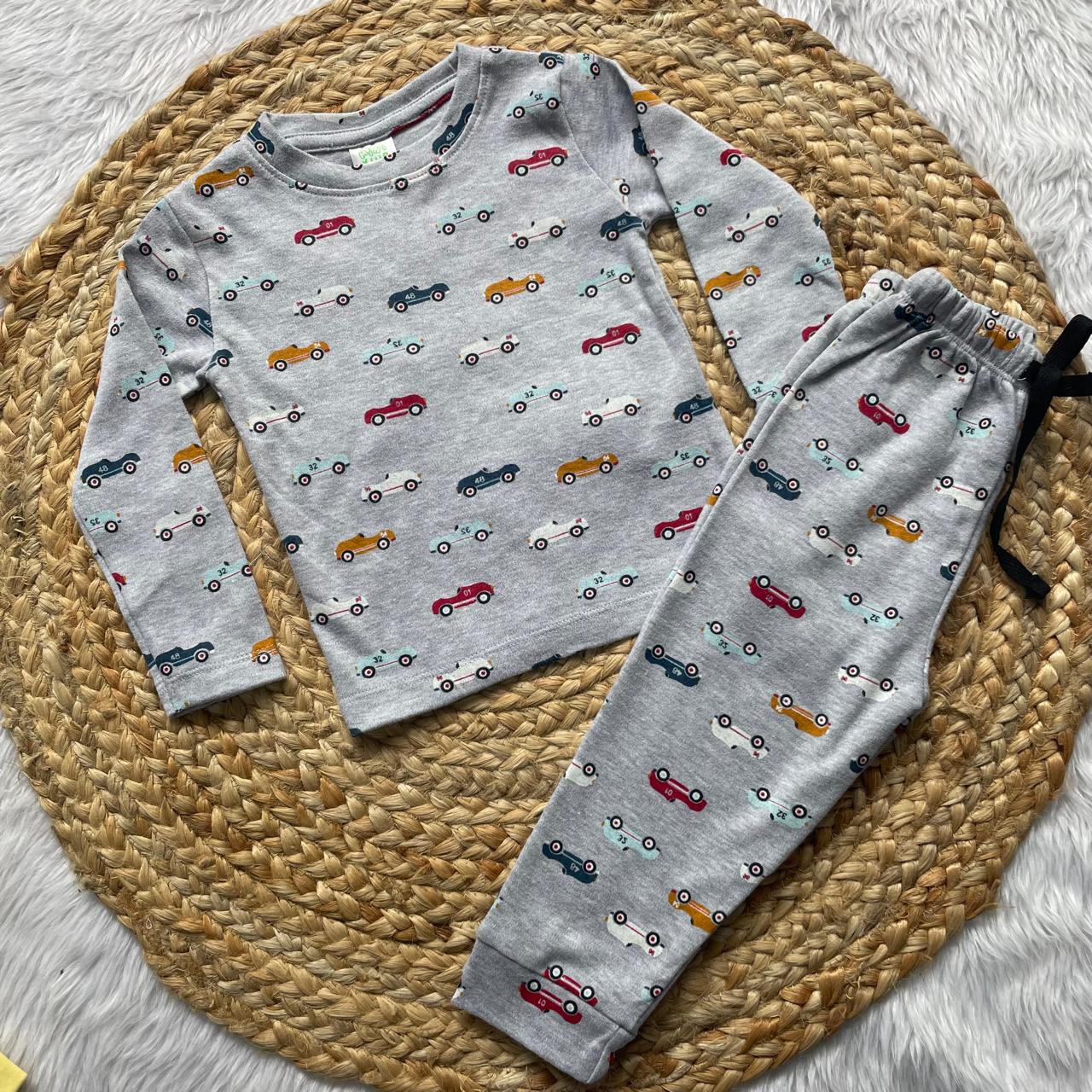 Kids Pant Co-Ord Winter Sets -  Grey cars  [Full sleeve]