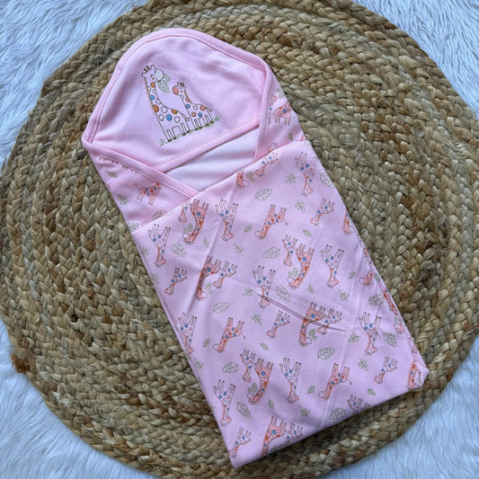 Hooded Towel - Giraffe Peach